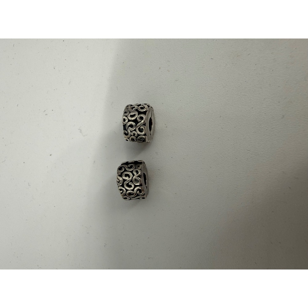 Pandora ALE 925 Sterling Silver Swirl "S" Clip Charm 790338 Set of 2